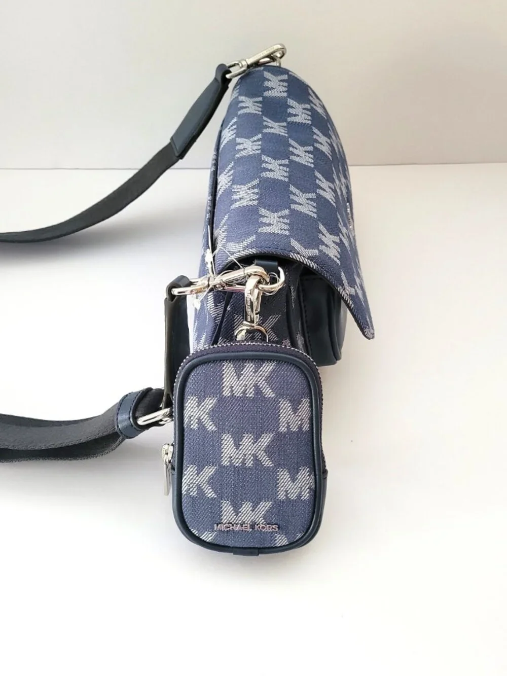 Michael Kors Jet Set Travel Small Flap Crossbody Tech Attachment MK Denim